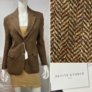 Petite Studio NYC NWT Women's XXS Brown Herringbone Tweed Blazer Jacket